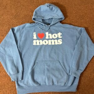 Danny Duncan I Heart Hot Moms Hoodie Mens Medium Blue Graphic Sweatshirt